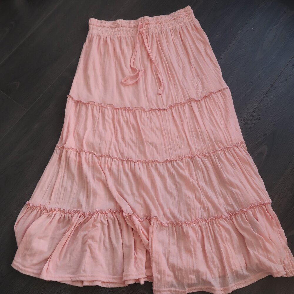 Pink Tiered Maxi Skirt